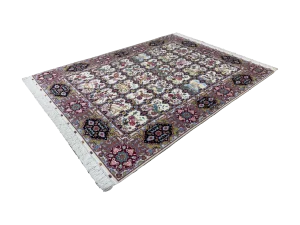قالیچه طرح گلستانی میرزایی کرم-پیازی چله ابریشم