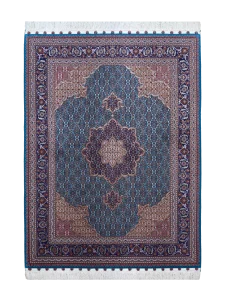 قالیچه طرح ماهی تبریز آبی-سرمه ای چله ابریشم