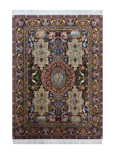 قالیچه تبریز ترنجی طرح غلط مشکی- مشکی