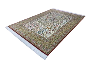 قالیچه طرح گل و بلبل بافت عظیم زاده کرم خیلی اعلا