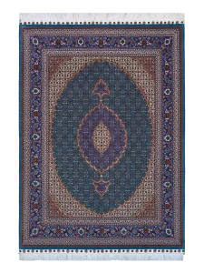 قالیچه ماهی آبی حاشیه سرمه ای چله ابریشم