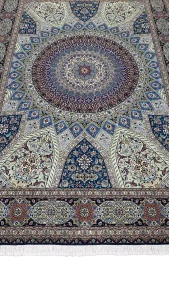 نمای کامل فرش ۹ متری دستبافت ابریشم گنبد