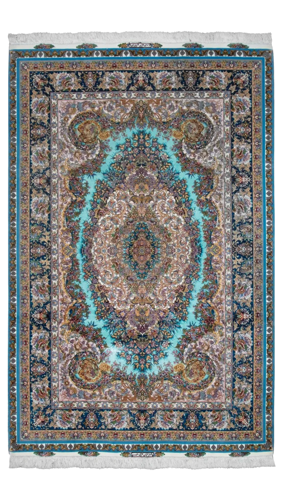 فرش موج مهر فیروزه ای کله غازی