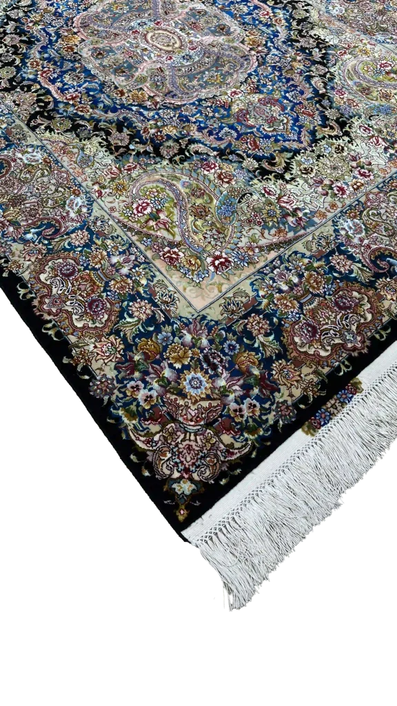 جزئیات بافت و نقشه جفت فرش سالاری مشکی کله غازی کد ۶۲۷۱۲-۶۲۷۱۳
