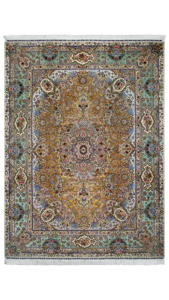 فرش سالاری طلایی حاشیه آبی