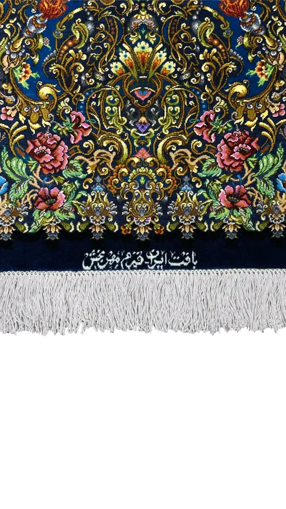 جزئیات بافت قالیچه ۳ متری دستبافت تمام ابریشم