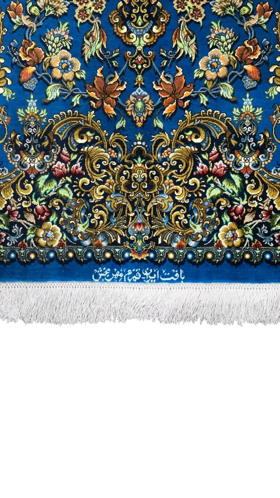 جزئیات بافت فرش ذرع چارک دستبافت تمام ابریشم