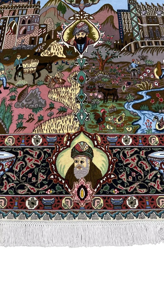 نمای کامل فرش ۶ متری دستبافت ابریشم چهار فصل