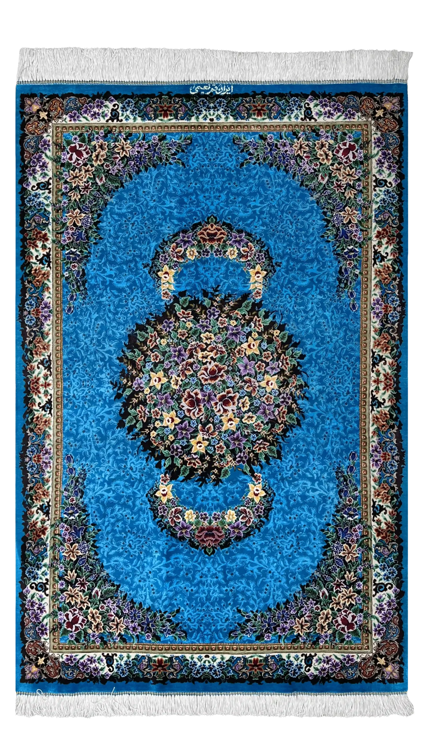 فرش ذرع چارک تمام ابریشم نقشه ترنجی قم کد ۶۲۶۸۰ عظیم زاده
