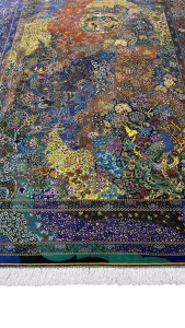 نمای کامل قالیچه دستبافت تمام ابریشم طرح درختی