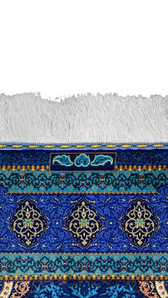 حاشیه و کیفیت بافت تمام ابریشم فرش قم کد ۶۲۸۴۷