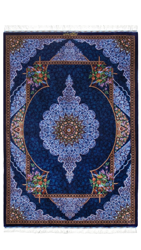 فرش ذرع و نیم تمام ابریشم نقشه ترنجی