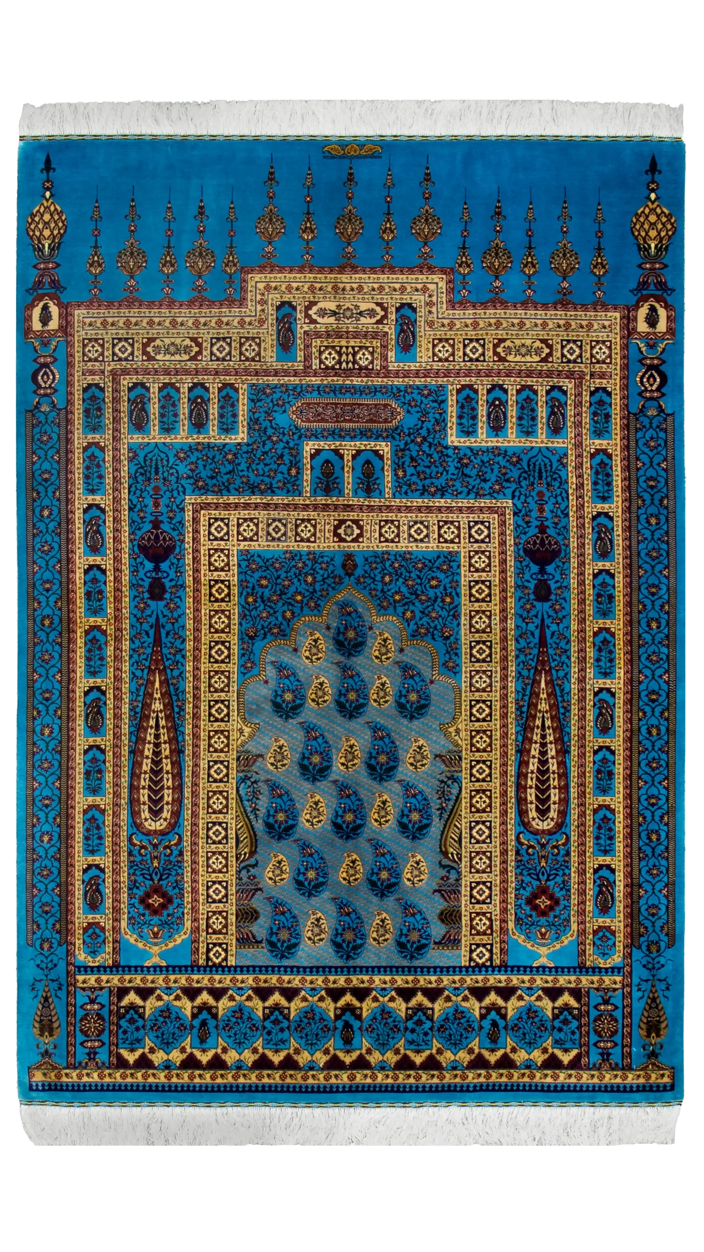 فرش کاشی زاده محرابی قلمکاری فیروزه ای