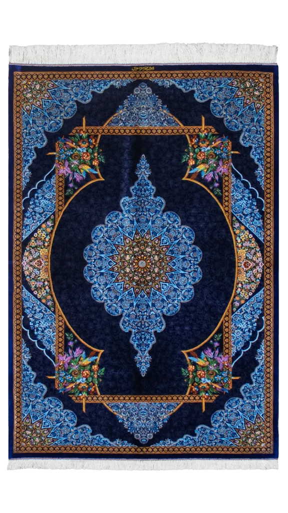 فرش ذرع و نیم موسوی آبی کاربنی