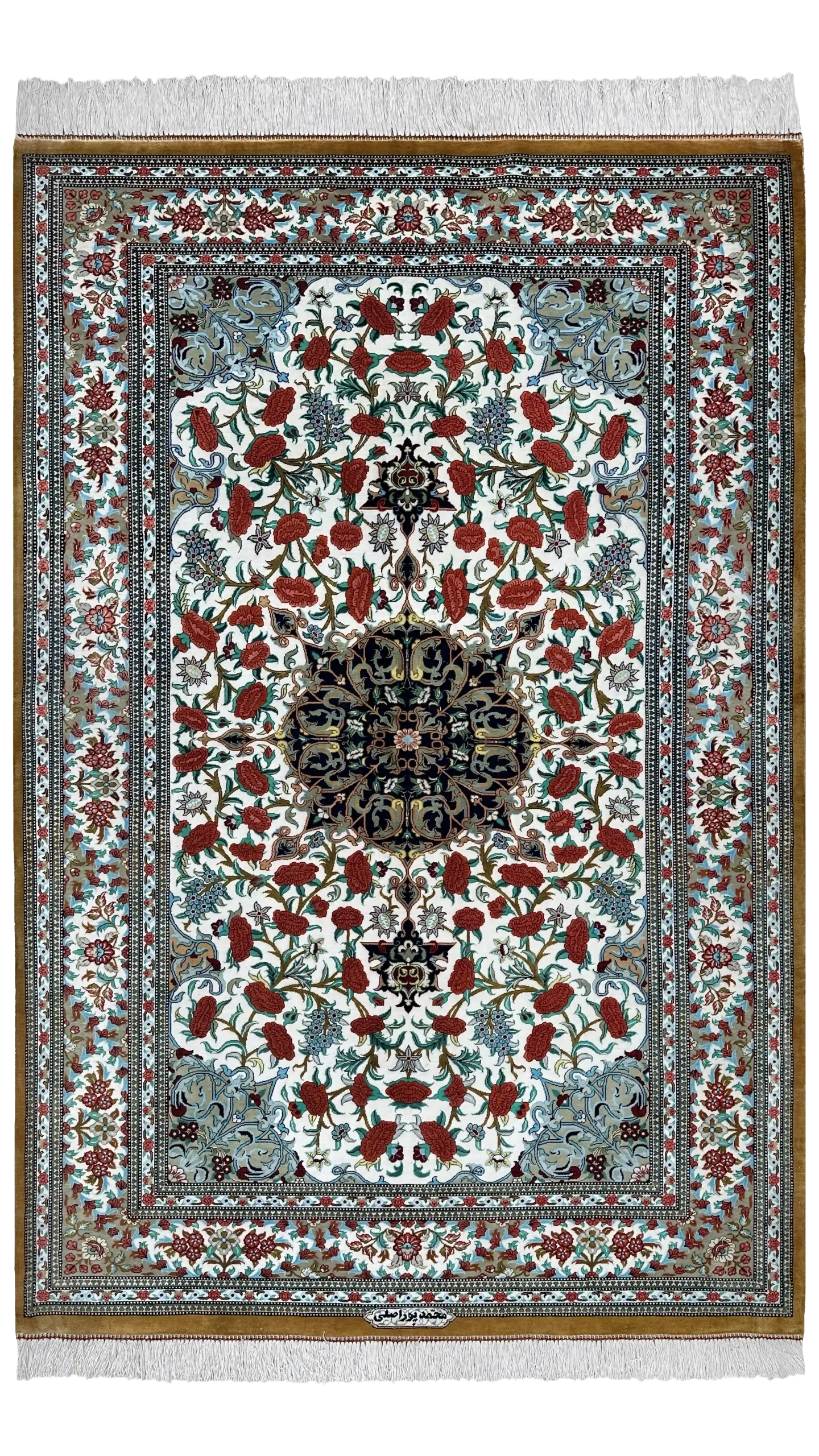 فرش ترنجی گل فرنگ کرم