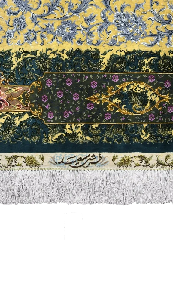 بافت تمام ابریشم فرش قالیچه ۳ متری قم کد ۶۲۹۷۱ عظیم زاده