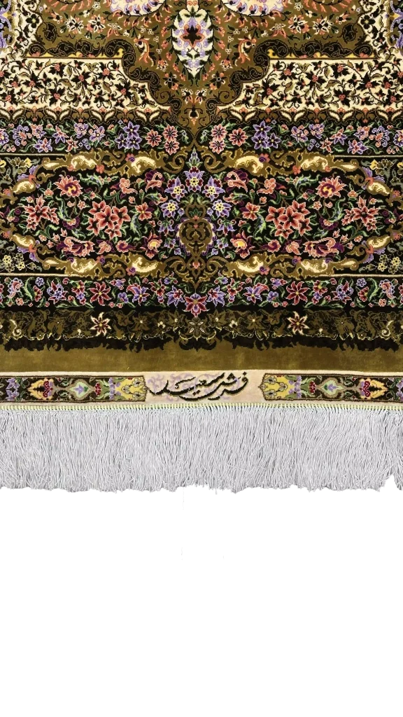 بافت تمام ابریشم فرش قالیچه ۳ متری قم کد ۶۲۹۷۳ عظیم زاده