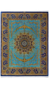 فرش ۱۲ متری کاشی زاده آبی طلایی
