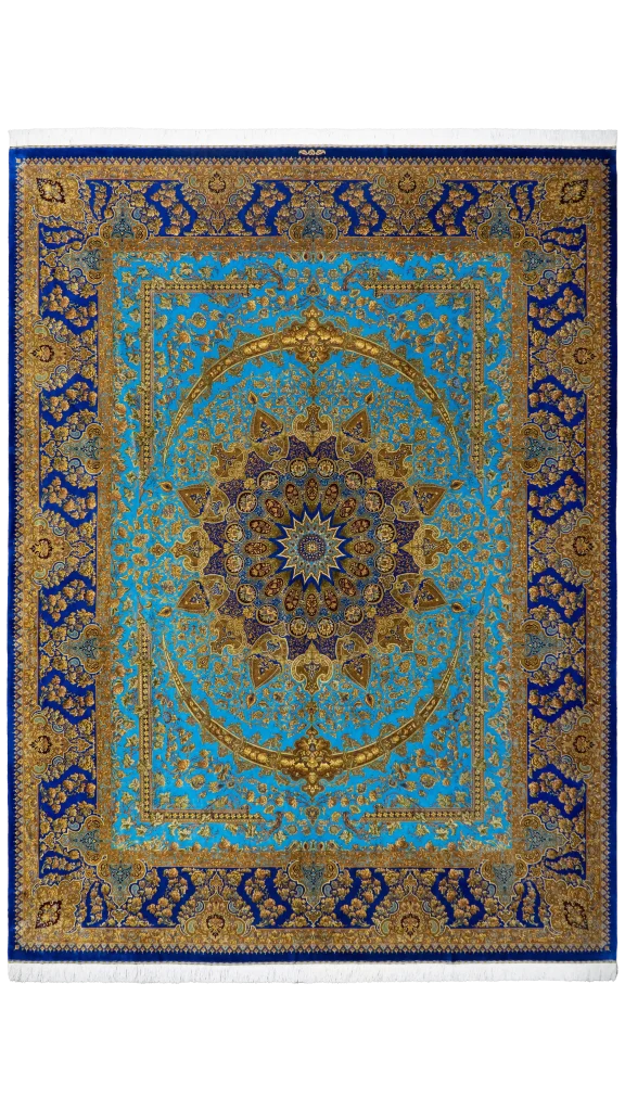 فرش ۱۲ متری کاشی زاده آبی طلایی