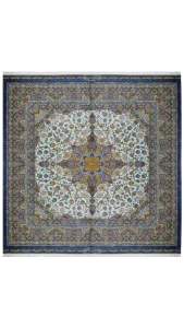 فرش مربع ۵ در ۵ کاشی زاده نقره ای طوسی